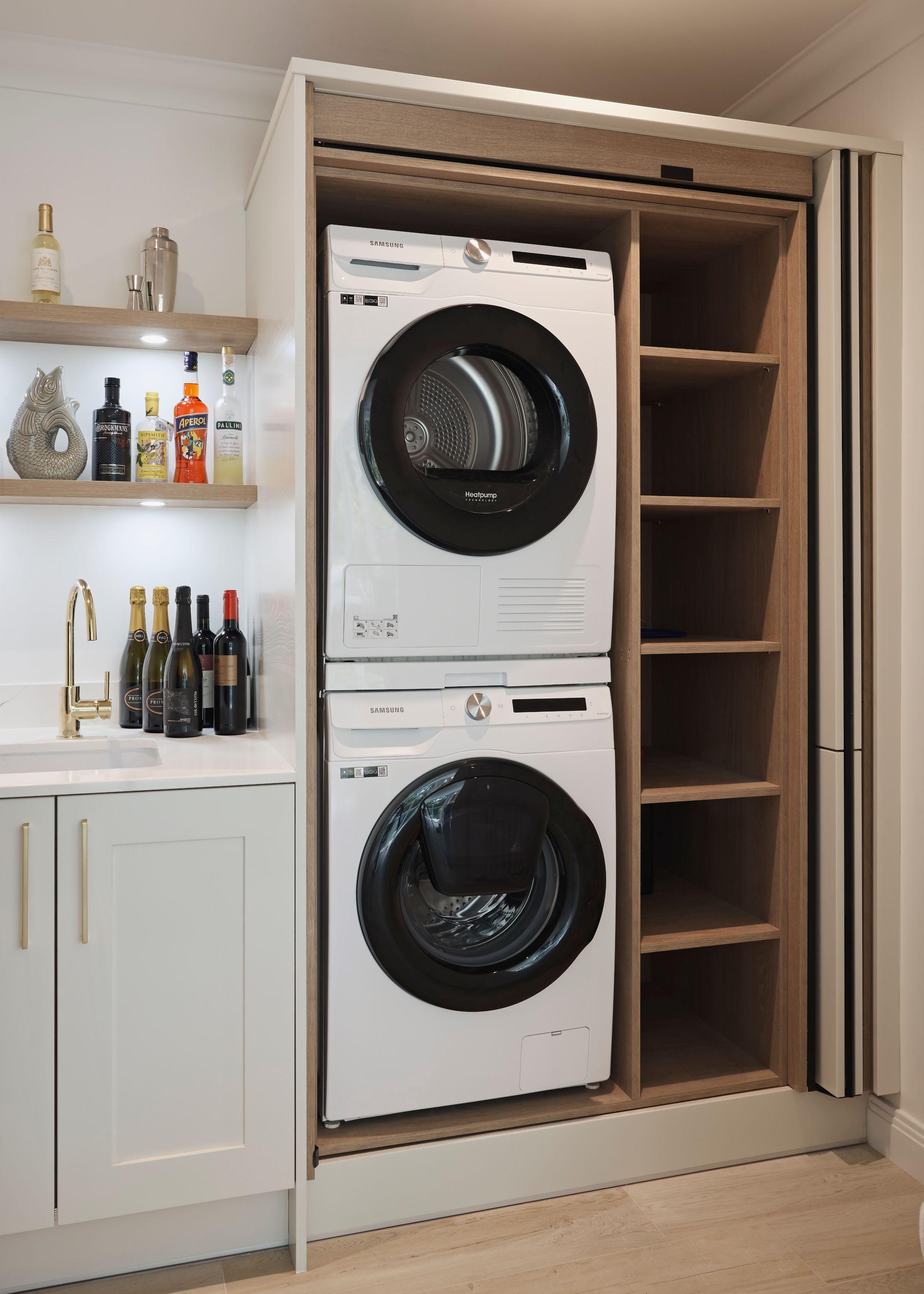 Revego laundry unit fully opened with doors retracted to pocket position