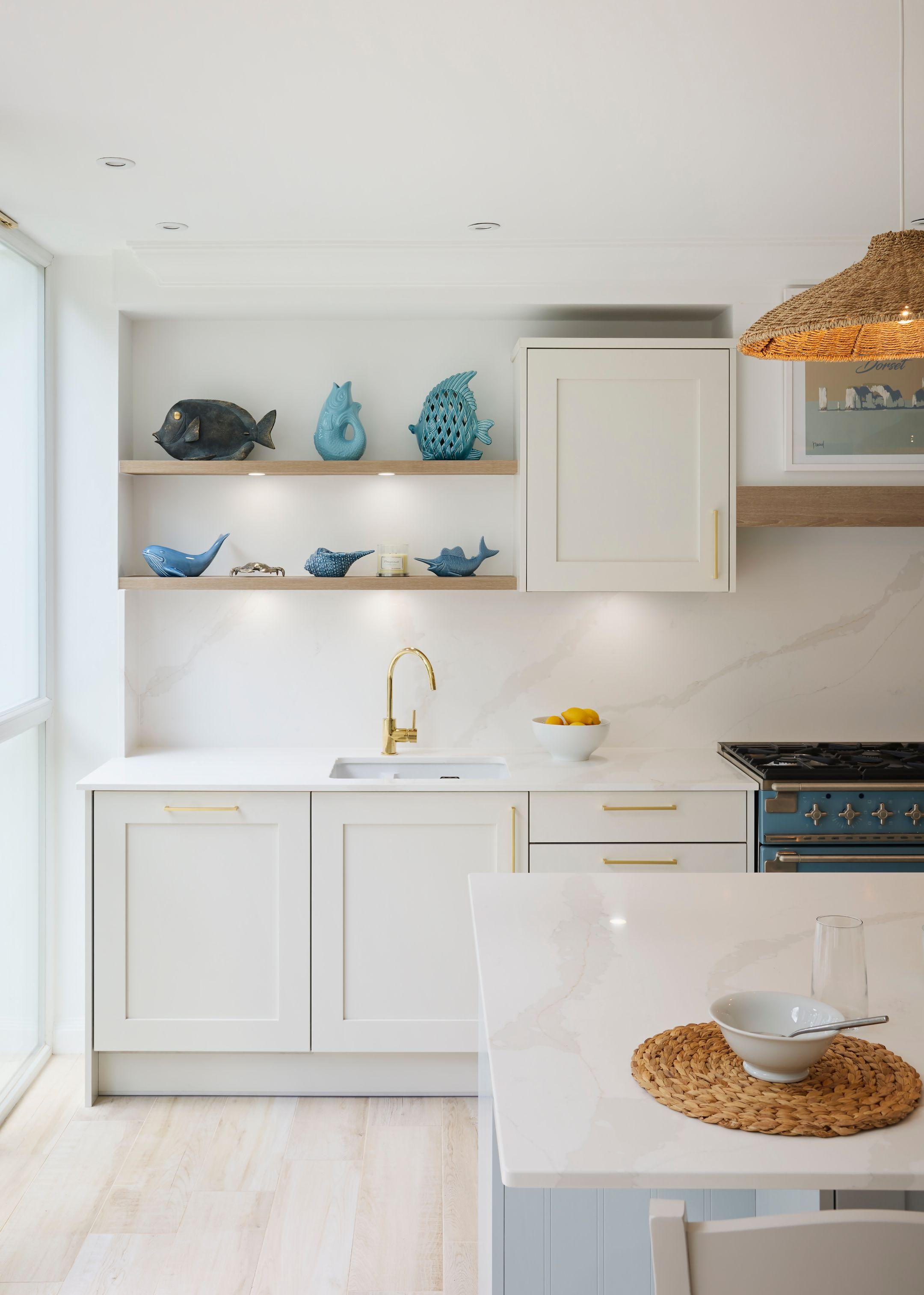 Floating shelves above sink unit