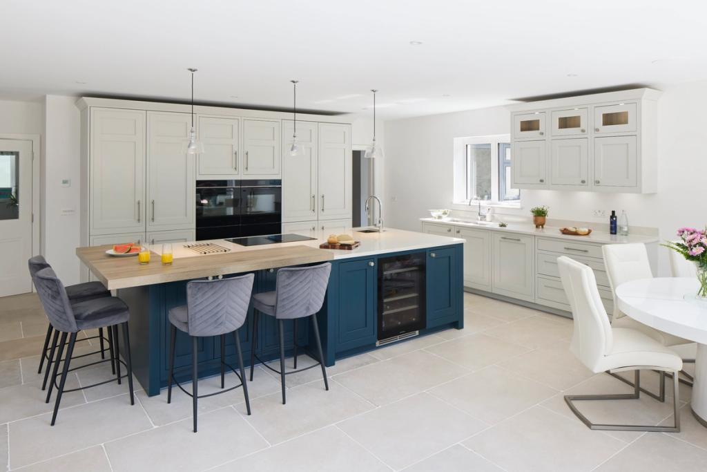 Timeless grey and blue in-frame kitchen